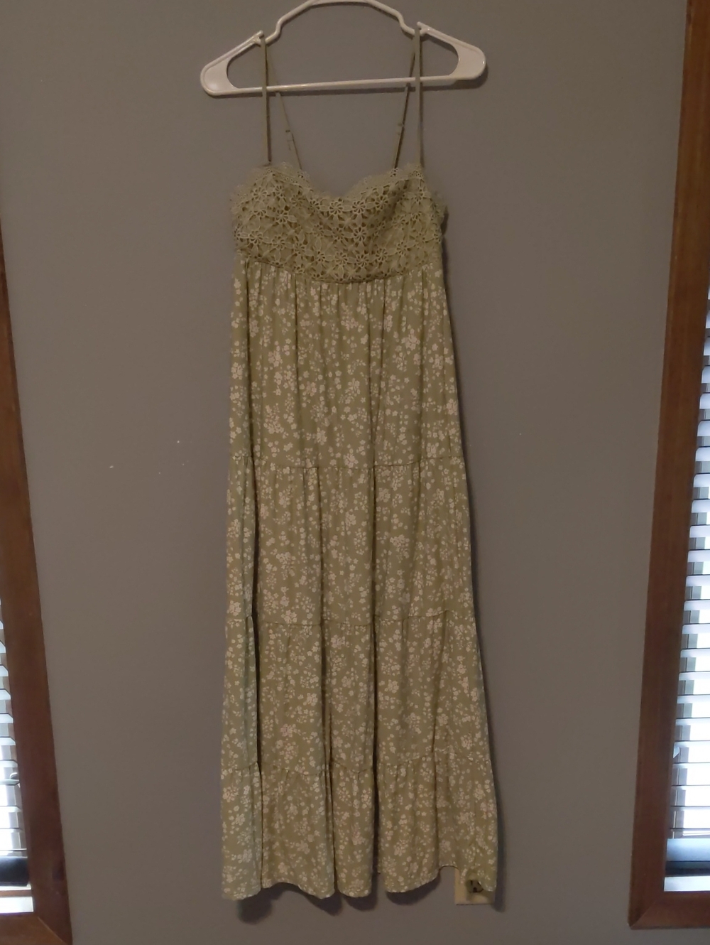 No Boundaries Olive Green Crochet-Trim Maxi Dress